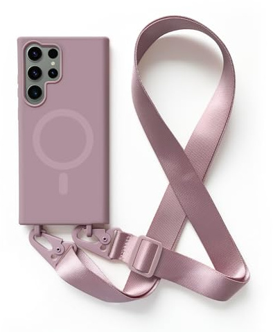 2NSPDRGNI Magnétique Coque avec Collier Compatible avec Samsung Galaxy S23 Ultra,Tour de Cou Lanière en Corde Pendentif Housse,Rose Gold