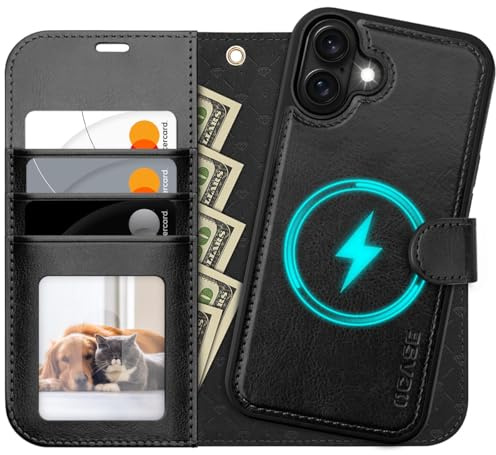 OCASE for iPhone 17 Case, Detachable 2 in 1 PU Leather Wallet, Black | RFID Blocking, Wireless Charging, Card Holders, Kickstand, Shockproof Removable Phone Cover