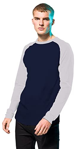 Skinni Fit Mens Raglan Long Sleeve Baseball T-Shirt (S) (Heather Grey/Black)
