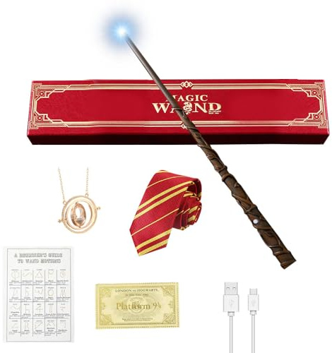 FGJCJ Baguette magique Hermione Granger, baguette magique Hermione avec lumière, rechargeable, Magique Wizarding World Baguettes magiques lumineuses, boîte cadeau avec carte de dicton, billet de