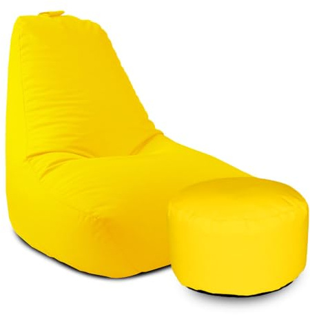 rucomfy Beanbags Large Indoor/Outdoor Bean Bag Chair, Home & Garden Recliner Seat, Durable & Water Resistant 97 x 82 x 80cm (Yellow, With Footstool)
