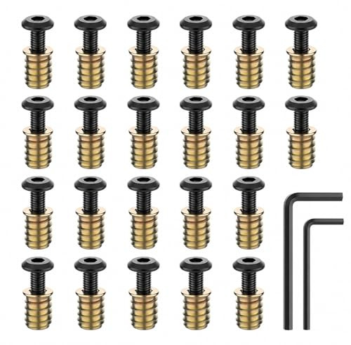 Zynthor M8 Furniture Bolts and Threaded Insert Nuts Set, 20PCS M8 x 30mm Black 304 Stainless Steel Hex Socket Bolts and 20PCS M8 x 20mm Zinc Plated Carbon Steel Insert Nuts whit 2PCS Hex Spanner