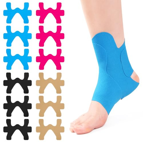 12 Stück Precut Kinesiotapes für Knöchel, Kinesiotapes Vorgeschnitten Sprunggelenk Kinesiologie Tape Wasserfestes Elastisches Physio Tape Fussgelenk Kinesiologieband Knöchelstütze (Mehrfarbig)