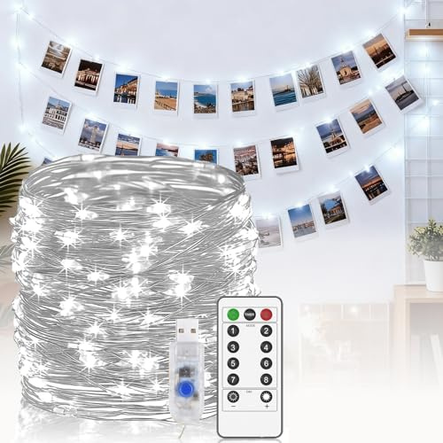 Melofo String Lights, 20M 200 LEDs Copper Wire Fairy Lights, White | USB Power, 8 Modes, Remote Control, IP67 Waterproof for Indoor Outdoor Home Bedroom Wedding Party Christmas Tree Decoration