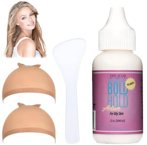 Wig Glue Bold Hold,Waterproof Lace Wig Glue,Strong Hold Invisible Bonding Adhesive Hair Glue for Wigs with Clear Spoon,2 wig nets - Easy Apply, Quick Dry