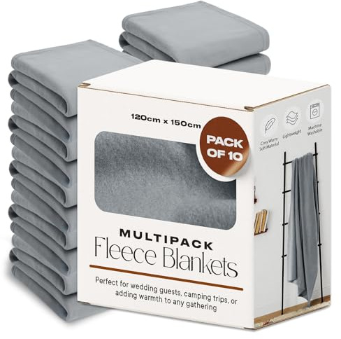 Dreamscene Bulk Blankets for Wedding 10 x Fleece Blanket, Soft Cosy Warm Throws for Sofas Bed Couch Settee Throws Joblot Travel Garden Blanket Single Bed Throw, Silver Grey - 120 x 150cm