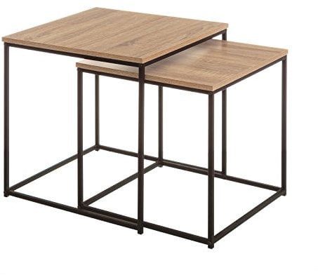 LOLAhome | Set 2 Mesas de Centro | Mesa Nido Pequeña para Salón o Comedor Oficina| Mesita Auxiliar Cuadrada Sofá| Madera y Metal | Natural y Negro