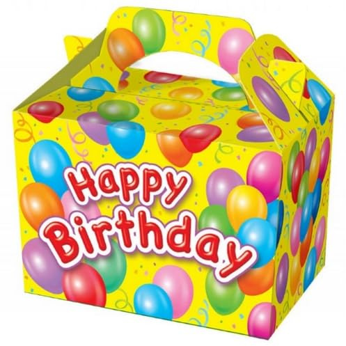 MustBeBonkers Happy Birthday Food Boxes - Picnic Carry Meal Box - Birthday Party Bag Plate (60 Boxes, Yellow Box)