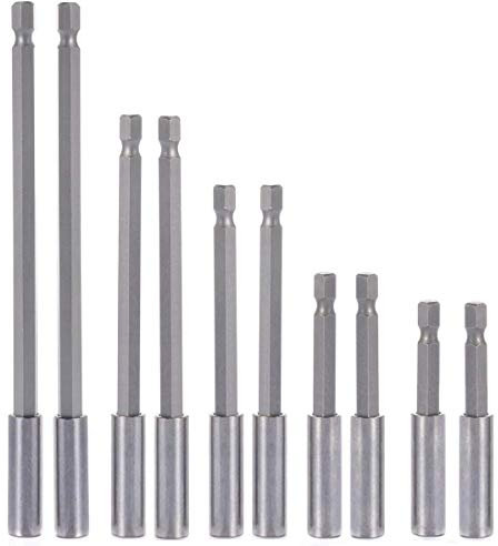 QISF 10 Pcs Puntas de destornilladores con Hexagonal | 1/4 Magnéticos Portapuntas de taladro eléctrico | Extensiones de puntas | Destornillador Conectores | 50/60 /75/100 /150 mm
