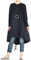 Vogstyle Damen Langarm A-Linie Beiläufige Lose mit Tasche T-Shirt-Kleid Art 3-Schwarz XXL