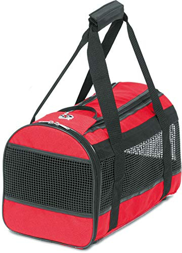 Hundetasche - Tragetasche Divina Rot S – 39x26x26cm – Polyester – leicht – Drehverschluss – Tragegriffe – Schulterriemen – Sicherheitsleine – Lüftungsnetz – Standfüße