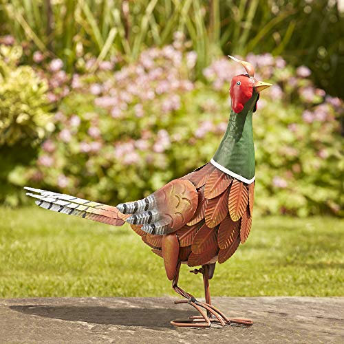 Garden Gear Metal Pheasant Ornament, Bird Statue, Outdoor Painted Sculpture for Pathways, Patios & Borders, Height 42.5cm