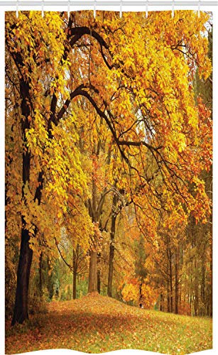 ABAKUHAUS Landschaft Schmaler Duschvorhang, Herbst Pale Maple Trees, Badezimmer Deko Set aus Stoff mit Haken, 120 x 180 cm, Orange und Braun