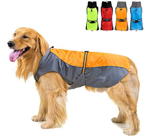 Zunea Wasserdichter Regenmantel für Mittelgroße und Große Hunde Reflektierend Regenjacke Leicht Winddicht Netzfutter Regenschutz Kleidung für Outdoor Wandern, Bekleidung für nasse Tage Orange 7XL