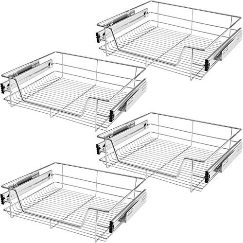 TecTake® Cajón Telescópico, Bandeja Extraible Armario, Rieles Extensibles, Organizador Cocina, Organizador Armario Cocina, Cajon Telescopico Cocina - 4 Cajones, Apto para armarios de 60 cm
