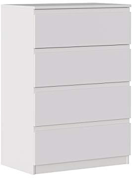 Iconico Home MIK Modern Kommode mit 4 Schubladen auf Rollschienen, mit integriertem Griff, Holzwerkstoff, weiß matt, 80x44,5xh113 cm