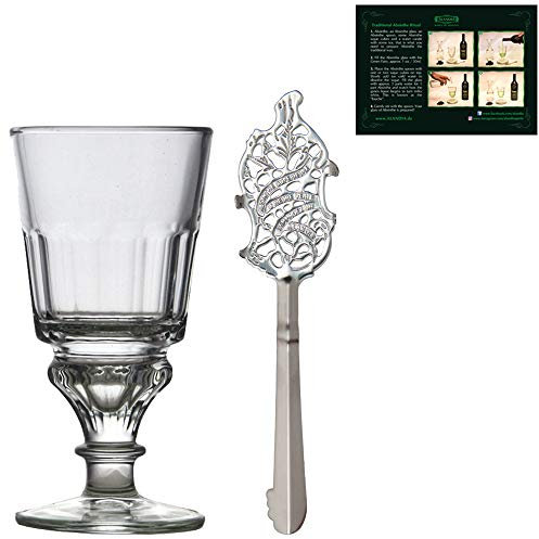ALANDIA Absinth Glas und Löffel Set | Traditionelles Absinth Glas | Edelstahl Absinth Löffel