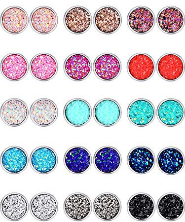 15 Pairs Faux Druzy Stud Earrings Set Stainless Steel Round Earrings Bohemian Pierced Earrings Jewelry for Women (12.0 Millimeters)