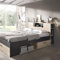 DEKIT GRUPO RIMOBEL LANKA - Cama de matrimonio con almacenaje en cabecero y bajo cama - Natural / Grafito - 95x149x218 cm