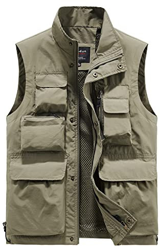 Oralidera Herren Outdoor Multifunktionsweste Sommer Anglerweste Fotografie Freizeitweste für Jagd Angeln Arbeitsweste Camping Jagdweste Leicht Safari Weste, Khaki, XL
