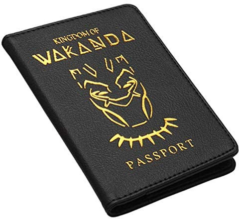 Custodia per passaporto Kingdom of Wakanda, in similpelle, con scomparti per carte e biglietti, Nero-A, Taglia unica