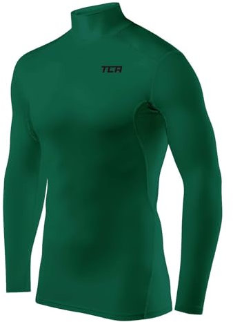 TCA Men's HyperFusion Compression Base Layer Top Long Sleeve Under Shirt - Mock Neck - Cadmium Green Mock, M