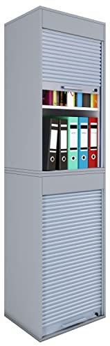 VCM Büroschrank | Aktenschrank mit Rollladen | Maße ca. H. 186 x B. 50 x T. 40 cm – Aktos XL Grau
