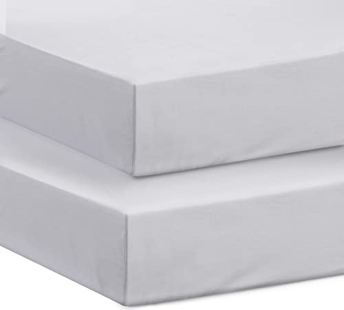 Hajran Linen – 100% Pure Cotton Pack of 2 Cot Bed Fitted Sheets | High Thread Count Fabric, Soft & Durable (Silver, 60 x 120 cm)