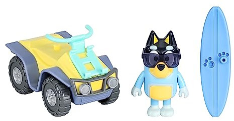 BlueY: Fahrzeug- und Figurenset „Strand-Quad mit Bandit“ – mit Bandit (7,6 cm) und Surfbrett-Zubehör