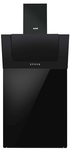 Baridi 60cm Angled Chimney Cooker Hood with Carbon Filters & Black Glass Splashback, LED Lamp, Energy Class B, Black Glass - DH210