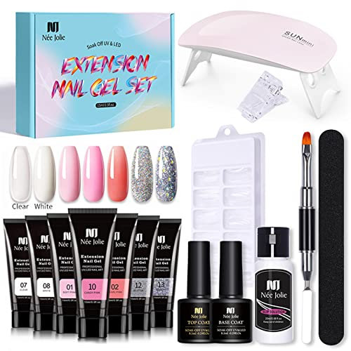 Poly Nagel Gel Starter Set mit UV Lamp Poly Nagelgel Set mit 7 Farben und Basislack&Decklack Maniküre Werkzeuge Nagelverlängerungen Geschenkset für Frauen (#2)
