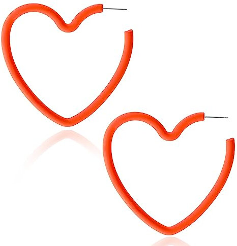 Neon Ohrringe Orange Herz Acryl Ohrringe Retro 80er Jahre Neon Ohrringe übertriebene Geometrische Creolen Damen Mädchen 90er Jahre Kostüm Party Halloween Party Ohrringe Asthetisch