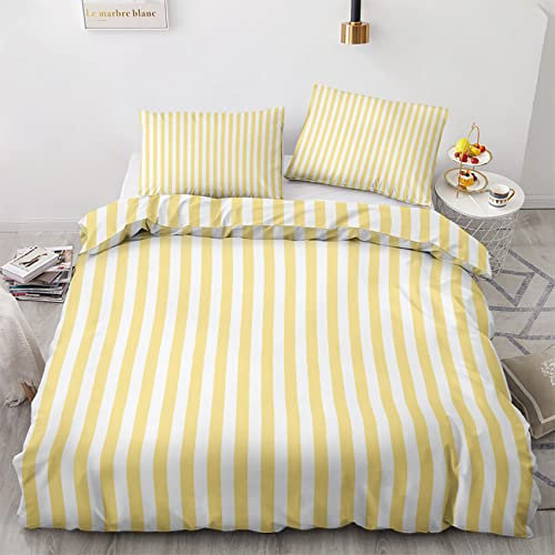 GEDAEUBA Sommer Bettwäsche 135x200 Gelb Weiß Gestreift - Streifen Bettbezug 135 x 200 2er Set, Wendebettwäsche und Kissenbezug 80x80, Weiche Mikrofaser Bettwäsche-Sets mit Reißverschluss