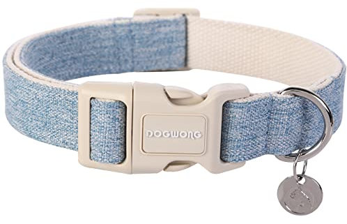 DOGWONG Hundehalsbänder blau, Hanf Hundehalsbänder blau hundehalsband, Natürliche Weich Langlebig Halsband Hund Bequeme verstellbares Hundehalsband für kleine mittelgroße Hunde