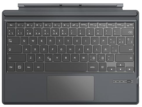 MoKo Bluetooth Teclado Español Ñ Solo para Microsoft Surface Pro 7 Plus/Pro 7/Pro 6/Pro 5/Pro 4/Pro 3, Teclado inalámbrico QWERTY Cover con Panel Táctil batería Recargable Wireless, Gris Granuloso