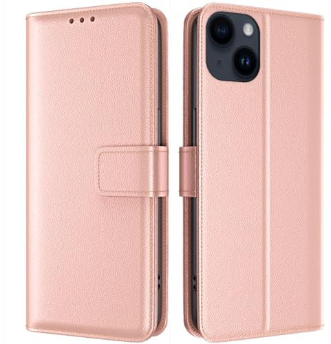 TQIAHF Coque pour iPhone 15 Coque Etui avec Porte Carte à Rabat Clapet Portefeuille en Cuir Pochette Magnétique Antichoc Flip Case Étui Cover Housse Protection Coque pour iPhone 15,Or Rose
