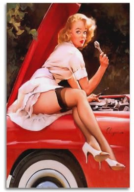 DryNda Gil Elvgren Poster Biker Küken Malerei auf Leinwand Wandkunst Scroll Bild Druck Wohnzimmer Wände Dekor Häuser 50 x 75 cm