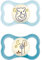 MAM Air Night Succhietto 6-16 Mesi (Set da 2), Ciuccio MAM 6-16 mesi che si illumina al buio per pelli sensibili, Kit da 2 accessori neonato con tettarella in silicone e porta ciuccio, Azzurro/Celeste