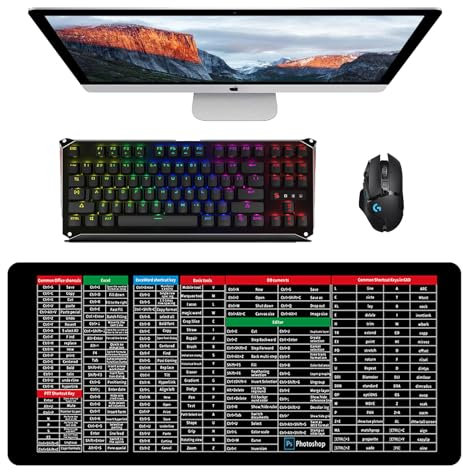 Tastaturkürzel Mauspad Großes Mauspad mit Excel 800x300x3mm Tastaturkürzeln Wasserdicht Rutschfest Tastatur-Pad Schwarz Gaming Mousepad Schreibtischunterlage für Büro, Zuhause, Laptop