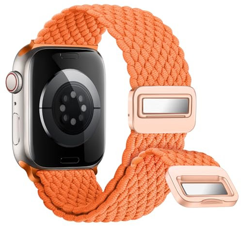 Nepfaivy Geflochtenes Armband Kompatibel mit Apple Watch Armband 45mm 44mm 46mm 49mm 42mm, Nylon Elastisches Band mit Magnetischer Schnalle für iWatch Series 10/9/8/SE/7/6/5/4/3/2/1/Ultra, Orange