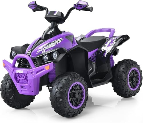 RELAX4LIFE Quad Eléctrico para Niños 3-8 Años 12V, Morado | Velocidad Ajustable 2,2-4,3km/h, Faro LED, Bocina, Música, Pedal, Avance y Retroceso, Coche Eléctrico para Niños, Carga 35kg