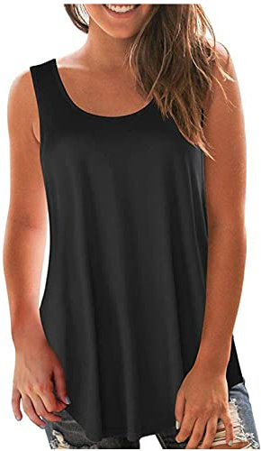 Tank Top for Women Sleeveless Summer Tops Sale Clearance Ladies Solid Vest Cami Plain Basic Tops Blouse Crewneck Shirts Casual Loose Fit Blouse Tunic T Shirts Tees Swing Tank Tops Size 8-16