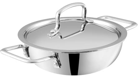 Vinod Platinum Kadai Triply Stainless Steel | Suitable for Indian Cooking, Sauces, Stews, Soups | Deep/Extra Deep Kadai | Induction, Electric Friendly (Extra Deep Kadai, 18cm)
