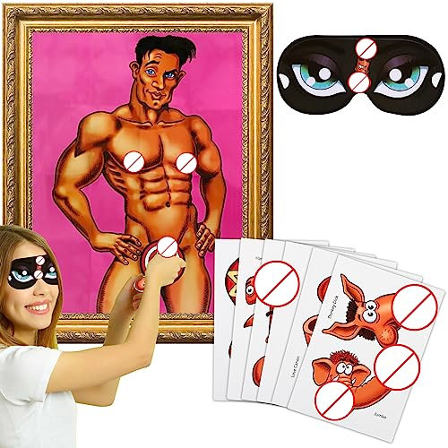 14PCS Bachelorette Party Favor Girls Night Out Party Games, Pin The Stickers On The Hunk Poster for Adults Indoor Outdoor, 12 Players Hen Party Games for Beach Swimming Pool Decorations Bridal Shower