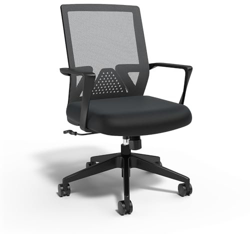 STAPLES Cartwright Drehstuhl aus Stoff, ergonomischer Bürostuhl mit verstellbarer Neigungsverriegelung, Netzrücken und Lendenwirbelstütze, Schwarz