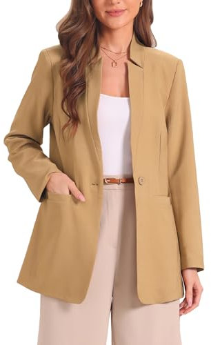 Allegra K Damen Einknopf-Blazer Arbeit Büro Revers Langarm Jacke Anzugblazer Braun M