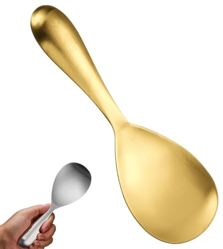 Thickened Stainless Steel Non-Stick Rice Spoon, Stainless Steel Rice Spoon Rice Paddle Kitchen Utensil, Sturdy Rice Scooper No Rust Rice Cooker Spoon Nonstick Rice Spatula (Gold)