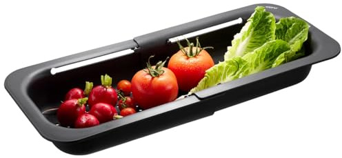 GEFU Spülbeckensieb DRENARE - Ausziehbar 34-47 cm - Sieb für Pasta & Gemüse | Multifunktionales Küchensieb zum Abtropfen und Waschen - Hitzebeständig bis 100 °C - Spülmaschinengeeignet - Mit Aufhängeöse