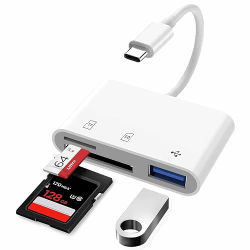 Lecteur Carte SD pour iPhone 15/16/iPad/MacBook/Mac/Caméra (Port USB C), SD Card Reader avec 3 Fentes, CarteSD et Micro SD et Fente USB, Adaptateur Carte SD, Plug and Play