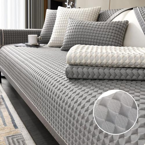 Sofa Überzug, 2024 Neue Kühlende Sofabezug, Couch Überzug 1/2/3/4 Sitzer L Form Sofa Cover Ecksofa, Universelle Rutschfeste Sofa Überwurf, Solide Strukturierte Sofaschoner Für Wohnzimmer(Gray,110*240c